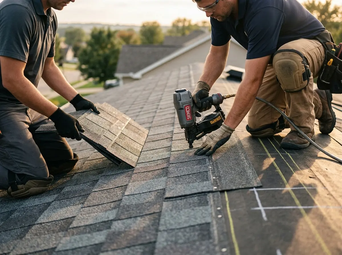 Professional roofer working on a residential roof in Grand Island
